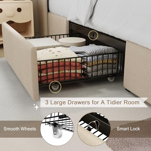 Queen Bed Frame with 4 Storage Drawers and Charging Station, Black S804993
