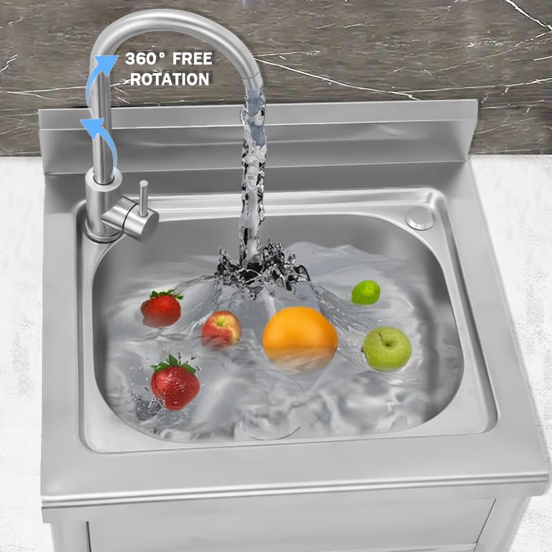 Stainless Steel Utility Sink with Faucet, Single Bowl, Free Standing D375