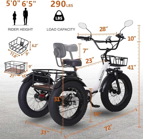 Electric Tricycle for Adults 750W Folding Fat Tire 3-Wheel Ebike K61564