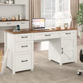 Farmhouse 61" Executive Desk with 5 Drawers and Charging Station, Pure Black W116439