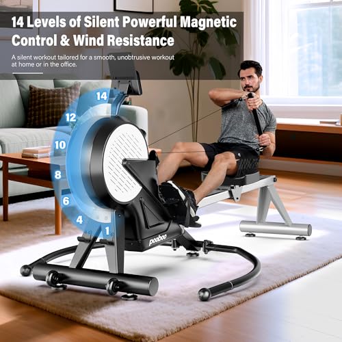 pooboo Rowing Machine for Home, Dual Wind & Magnetic Resistance, Foldable, 400 LB Capacity L3944