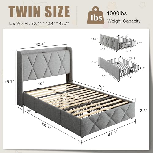 Queen Bed Frame with 4 Storage Drawers and Charging Station, Black S804993