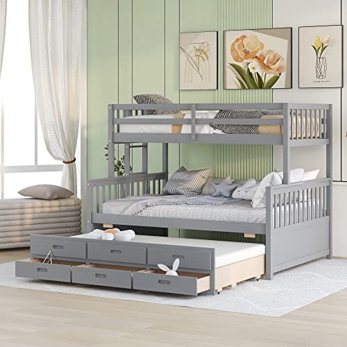 Harper & Bright Designs Twin Over Twin Bunk Bed with Storage Drawers, Solid Wood, Espresso P440327