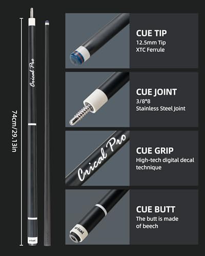 CRICAL Carbon Fiber Pool Cue Stick 58" with 12.5mm Tip J317692