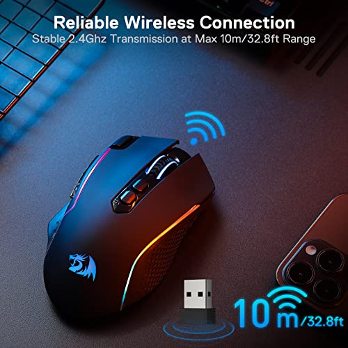 Redragon M810 Pro Wireless Gaming Mouse, 10000 DPI, RGB Backlit K36063