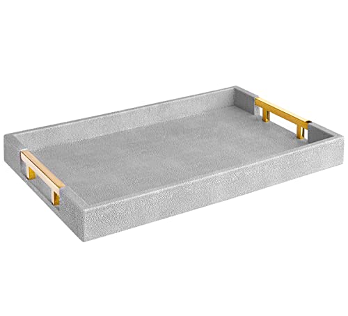 White Marble Faux Leather Decorative Tray with Handles D972626