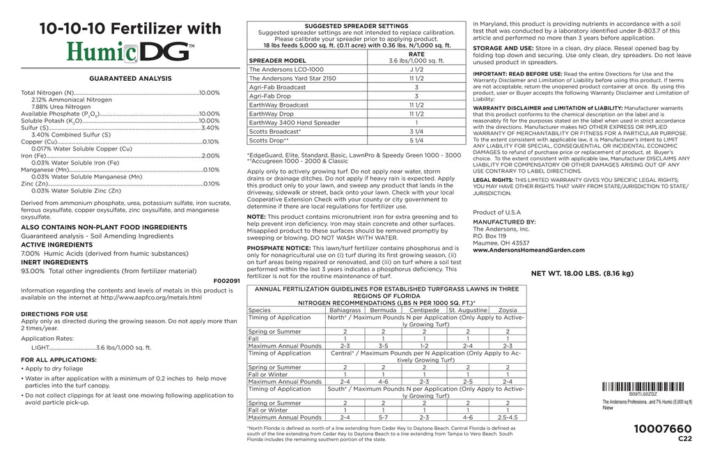 The Andersons Professional 10-10-10 Fertilizer with Micronutrients 2% Iron and 7% Humic - 18lb. R9315
