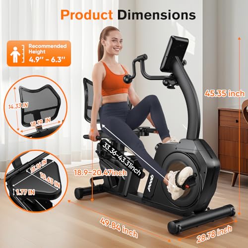 pooboo Recumbent Exercise Bike with Arm Exerciser, Magnetic Resistance, 400LBS Capacity B156072