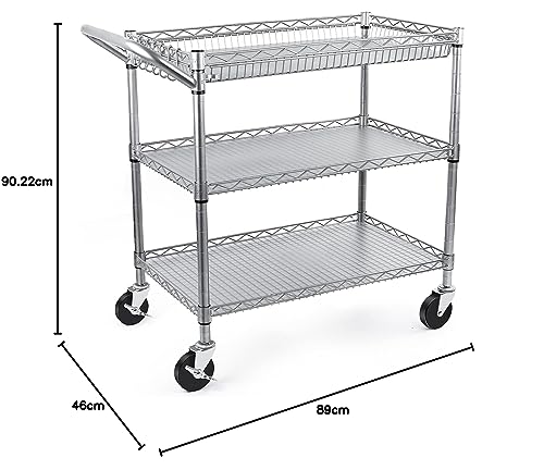 WDT Heavy Duty 3 Tier Utility Cart with Wheels, Commercial Grade Service Cart, 750LBS Capacity Silver L466