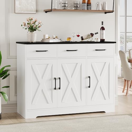 HOSTACK Modern Farmhouse Sideboard Buffet Cabinet with Barn Doors, White U8843