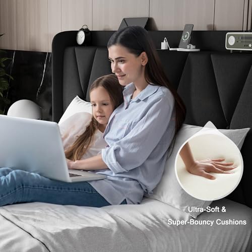 Queen Bed Frame with 4 Storage Drawers and Charging Station, Black S804993