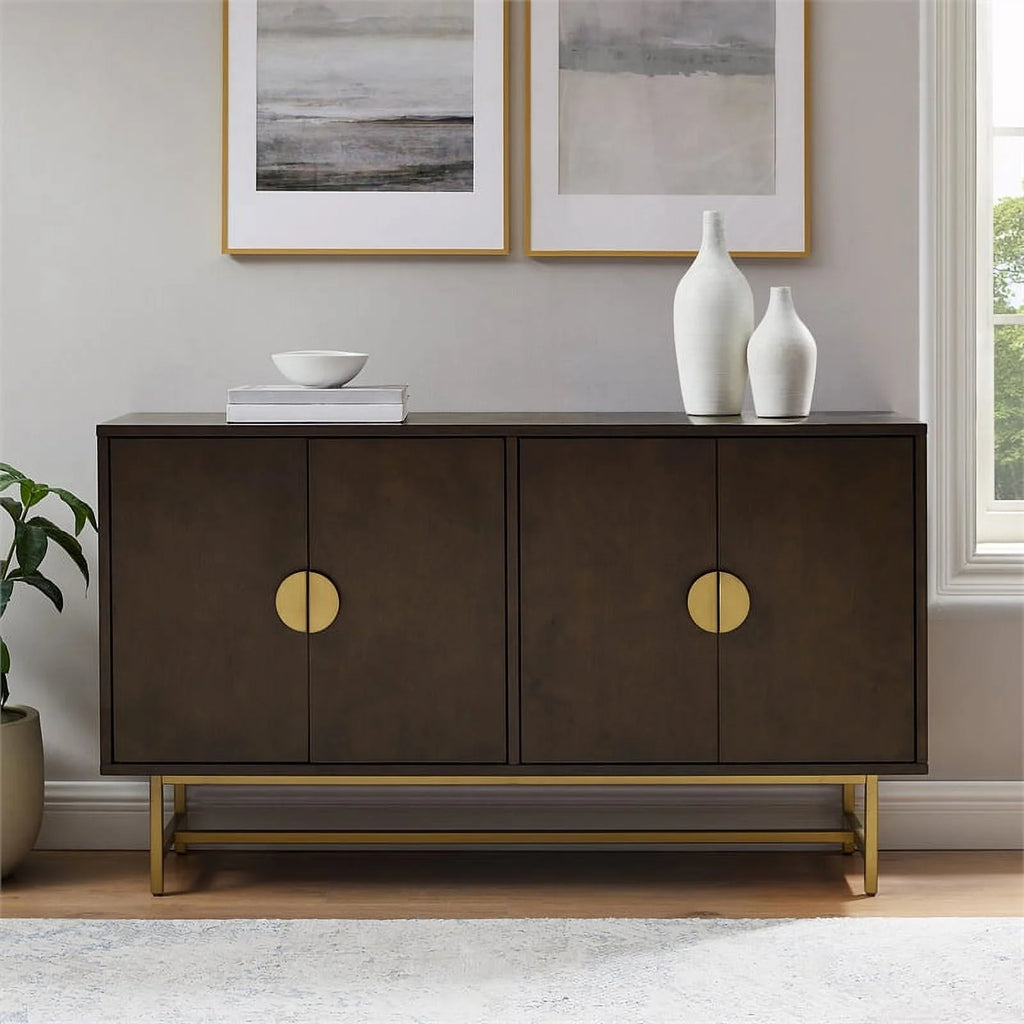 Crosley Furniture Blair Mid-Century Wood/Steel Sideboard, Dark Brown/Gold N739091