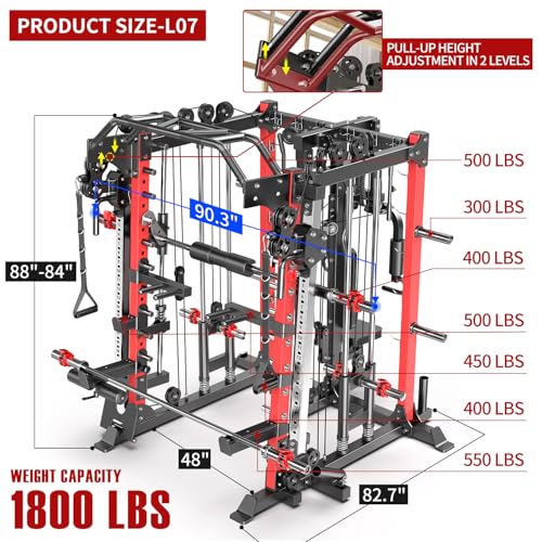 Power Cage Smith Machine Power Rack with Cable Crossover for Home Gym X175525