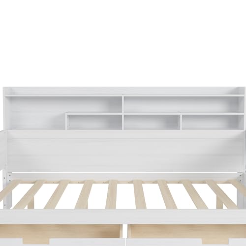 Bellemave Twin Corner Bed Frame with Storage Shelves and Desk, Gray L74206