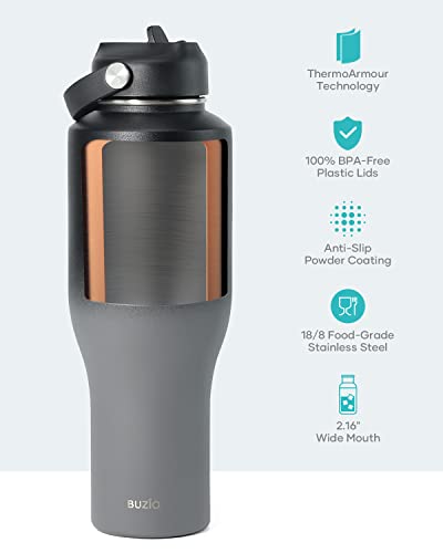 BUZIO 40oz Insulated Tumbler with Handle and Straw Lid, Black M702