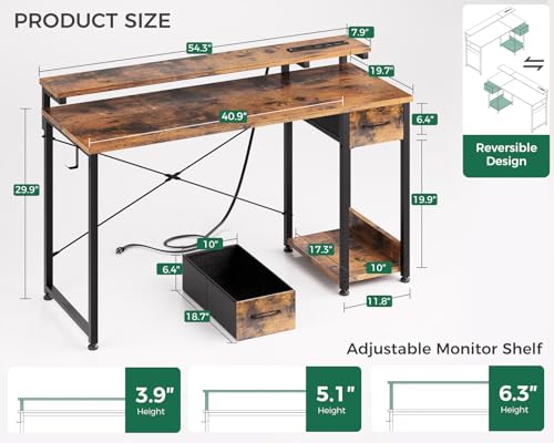 AODK Gaming Desk with LED Lights & Power Outlet, 40 Inch, Black T67329