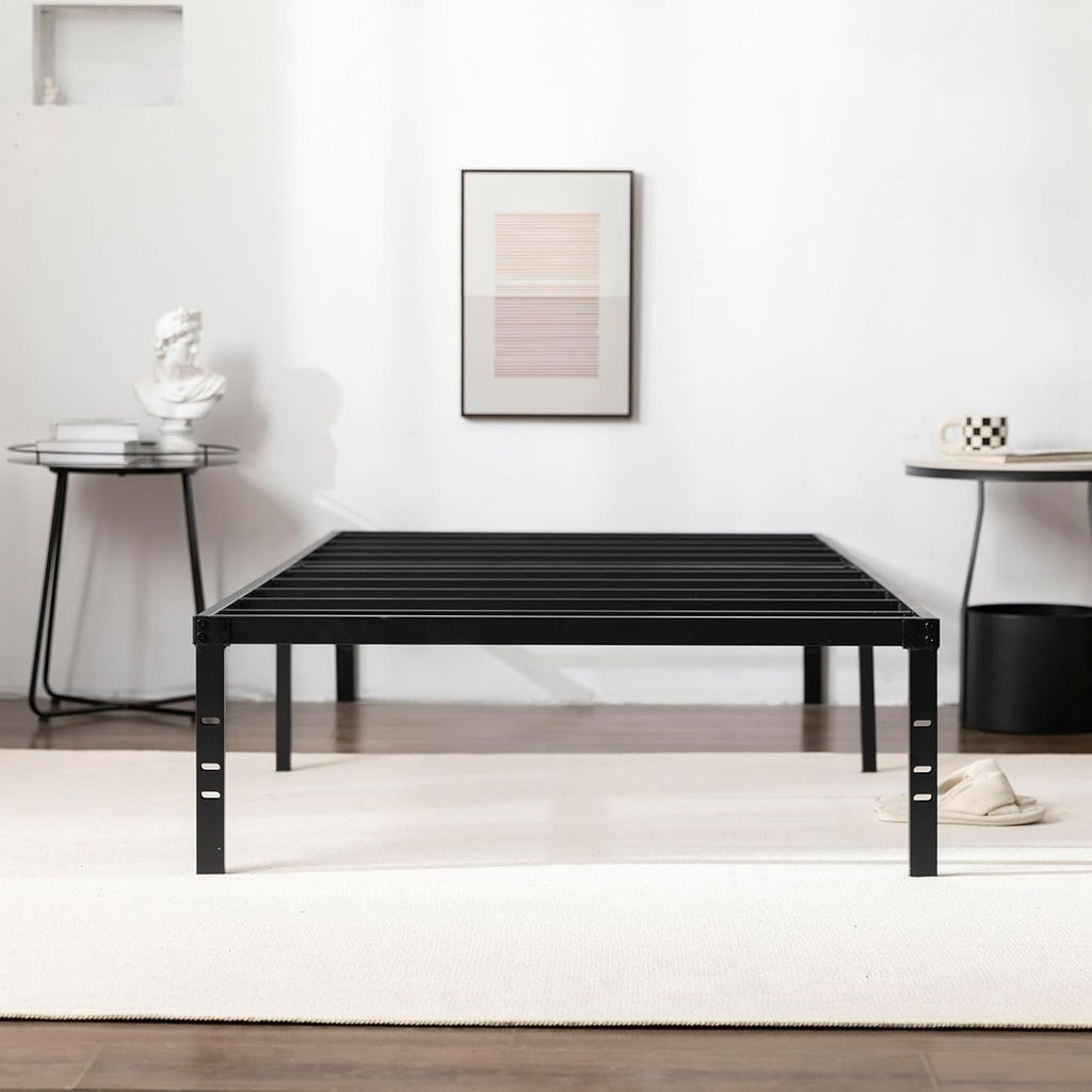 Twin XL Metal Platform Bed Frame with Storage, Steel Slat Support, Black K3941