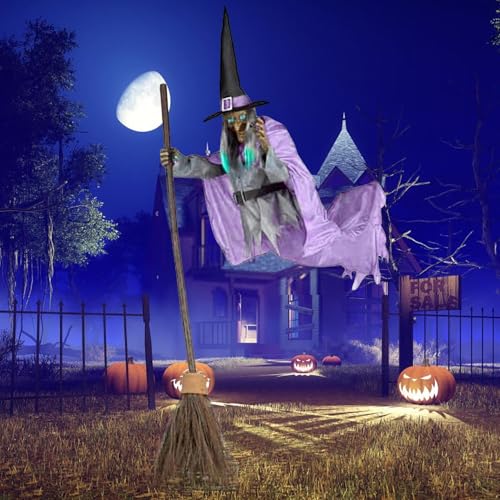 6FT Animated Flying Witch Halloween Decor with Sounds and Lights E809