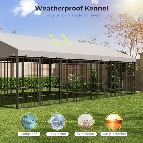 10X19FT Heavy Duty Outdoor Dog Kennel with Cover and Lock V196