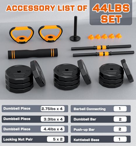5-in-1 Adjustable Dumbbell Set 88lbs with Connector for Home Gym Q537010