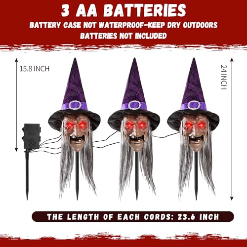 Halloween Animatronic Witch Stakes 3-Pack with Sound and Light-Up Eyes H43563