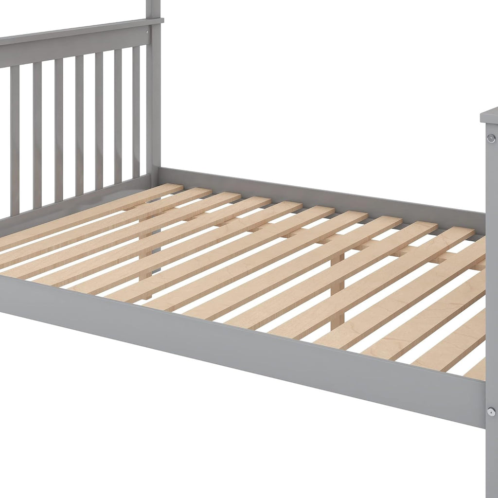 Twin Over Full Bunk Bed with Trundle, Wood Frame, Gray E6647