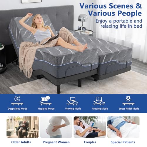 Split King Adjustable Bed Frame with Gel Memory Foam Mattress, Wireless Remote F95930