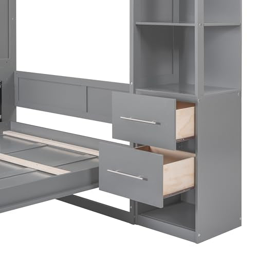 Queen Size Murphy Bed Wall Bed with Shelves, Gray R99857