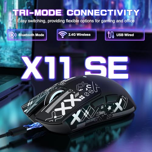 Attack Shark X11SE Wireless Gaming Mouse, Tri-Mode 22K DPI, 59g, Berry Red Y3775