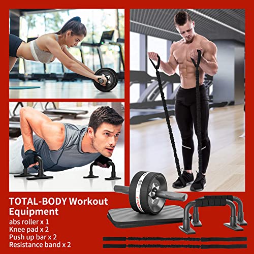 Ab Roller Wheel Kit with Push Up Bars, Resistance Bands, Knee Mat N9904