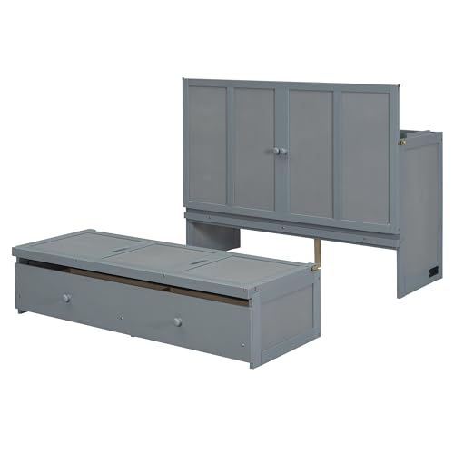 Queen Size Murphy Bed with Drawers and Charging Station, Espresso O1227