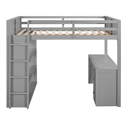 Harper & Bright Designs Full Size Loft Bed with Wardrobe and Desk, Solid Wood, White R4710