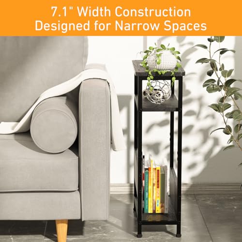 7.1" Narrow 3-Tier Side Table with Magazine Holder, Faux White Marble R580691