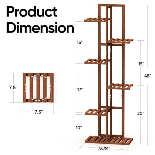 ROSSNY 48 Inch Tall 6-Tier Bamboo Plant Stand for Indoor Plants, Corner Plant Shelf, Natural W935552