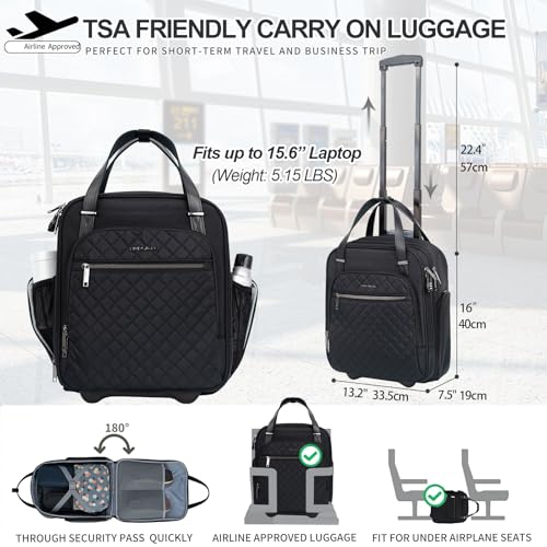 EMPSIGN Underseat Carry On Wheeled 16" Lightweight Rolling Bag for Travel, Black B8919