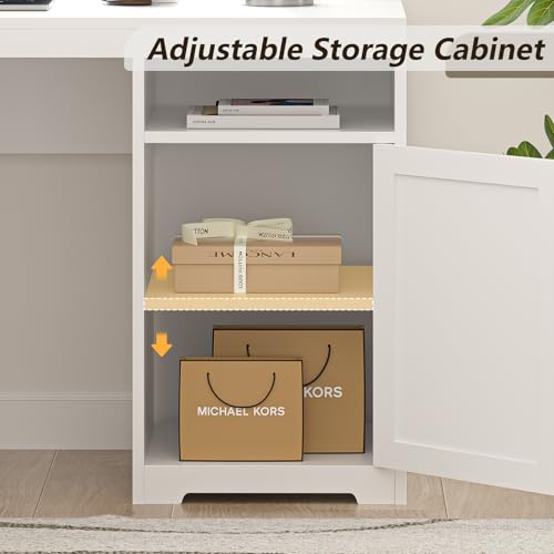 63" Farmhouse L Shaped Desk with Drawers, Power Outlets & Storage Shelf Q538