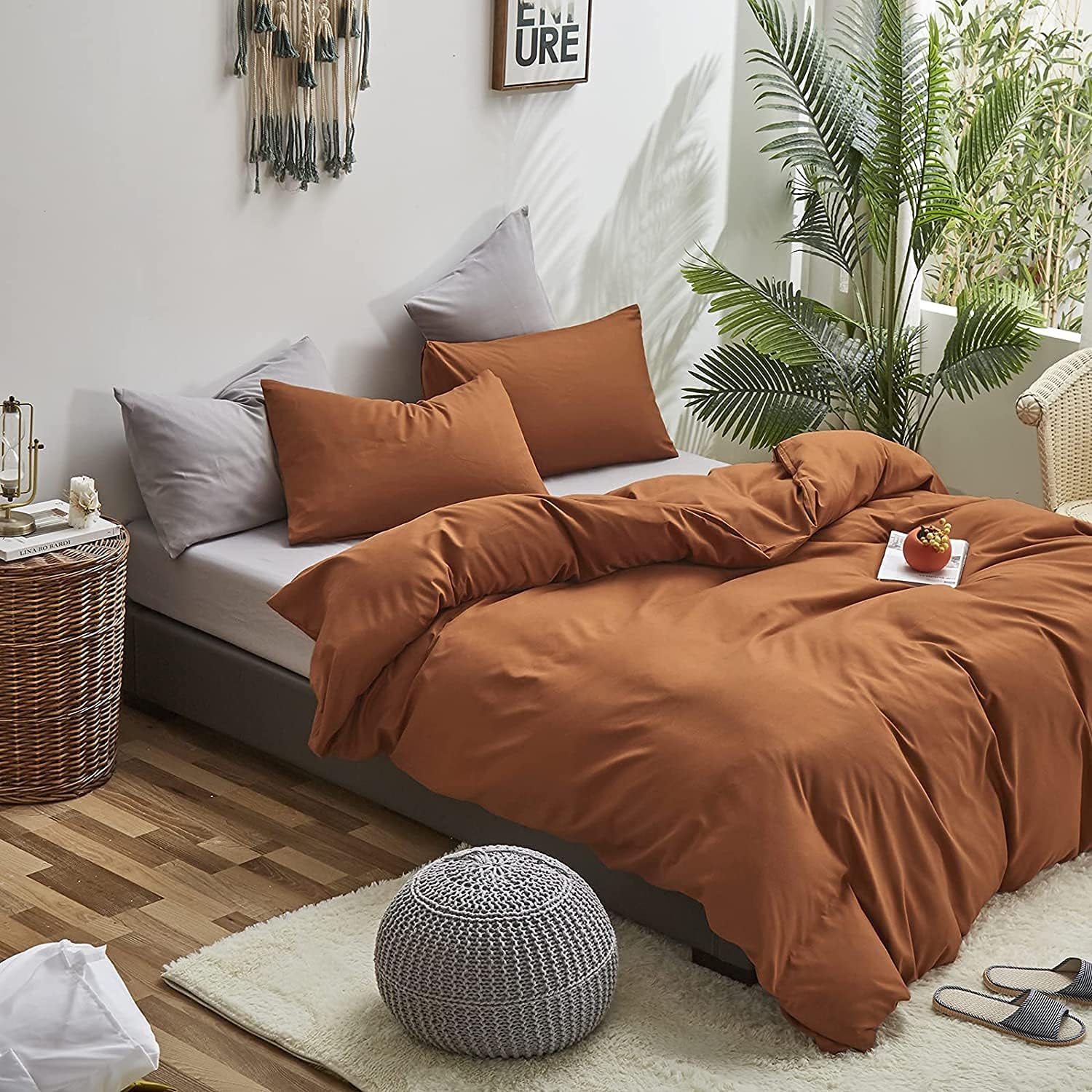 Pumpkin Color Comforter Set Solid Cinnamon Bedding Cal King 3 PCs A924