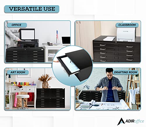 AdirOffice Flat File Cabinet 5-Drawer Blueprint Storage, Black G24063
