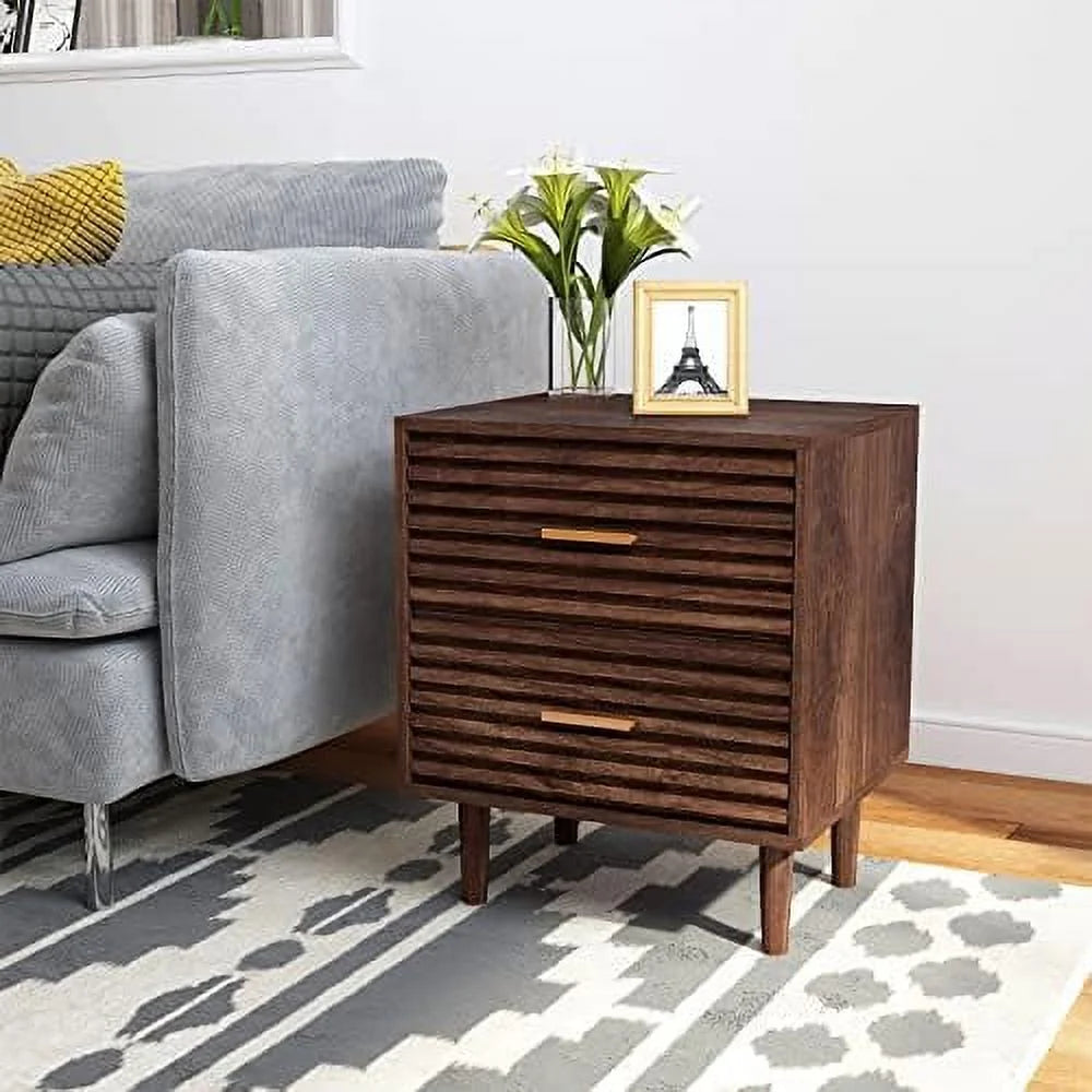 Mid-Century Modern Nightstand with 2 Drawers and Solid Wood Legs X354004