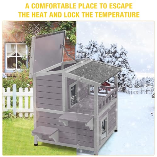 Aivituvin Cat House Indoor 2 Story Feral Cat Shelter for Winter Outdoor Large B645914