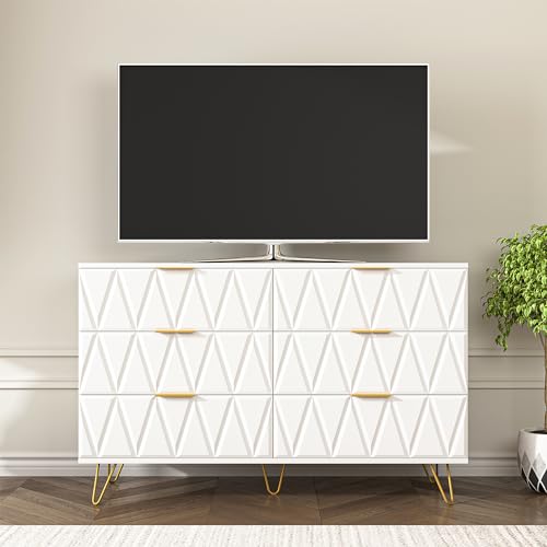 Vibe & Dine White 6 Drawer Dresser with Gold Handles N790944