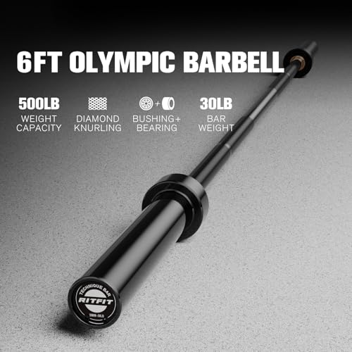 RITFIT Olympic Barbell 4ft/6ft 2 Inch Weight Bar for Strength Training, 500lbs Capacity F369