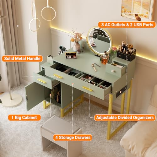 Black Vanity Desk with 4 Drawers and Charging Station O896