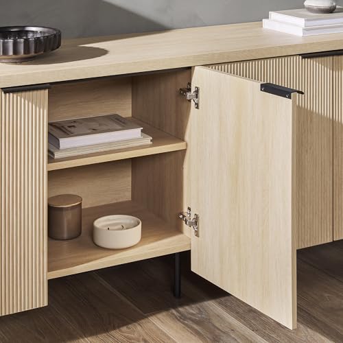 Walker Edison Reema Fluted 4-Door Kitchen Sideboard Buffet Console, 69 Inch, Coastal Oak V903859