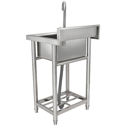 VEVOR Stainless Steel Utility Sink with Workbench Faucet and Legs, 39.4 x 19.1 x 37.4 in L559