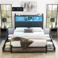AMERLIFE Full Size Bed Frame with Bookcase Headboard, Charging Station, Rustic Brown H544