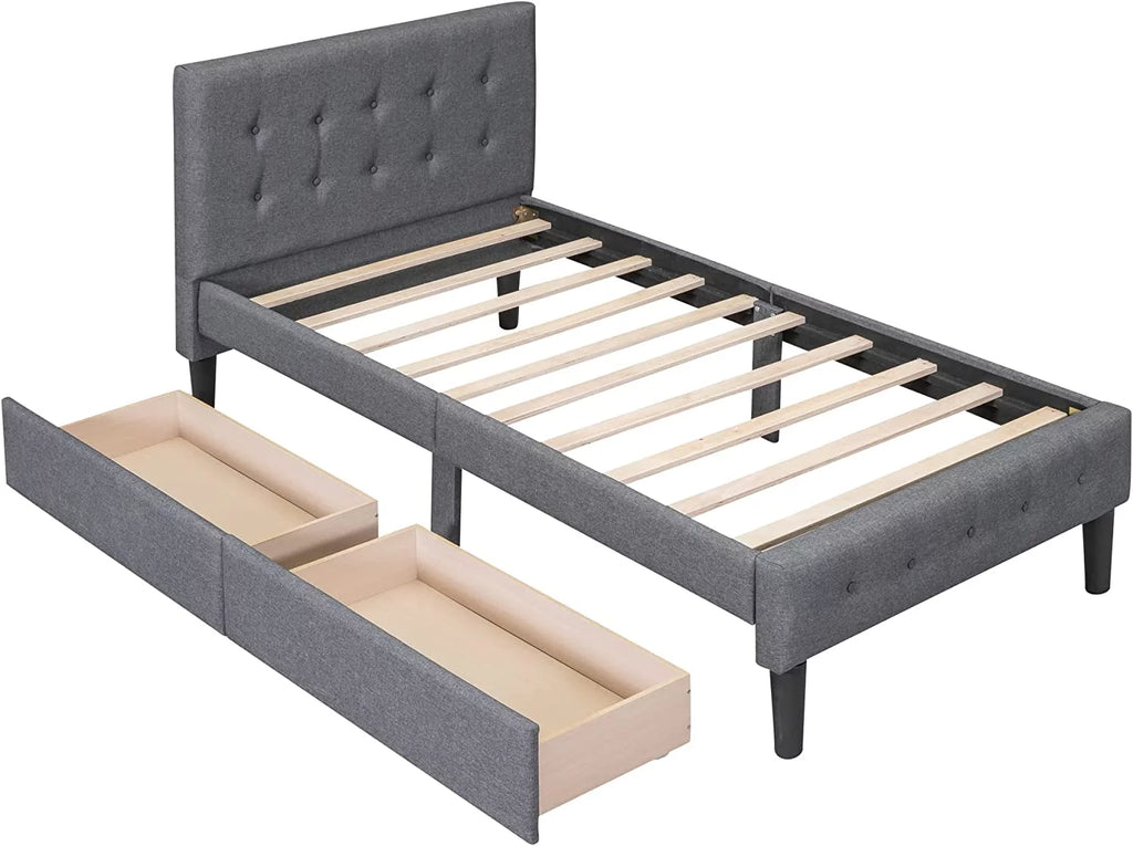 Tabaray Twin Storage Bed Frame with Headboard, Upholstered, Beige V47378