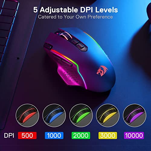 Redragon M810 Pro Wireless Gaming Mouse, 10000 DPI, RGB Backlit K36063