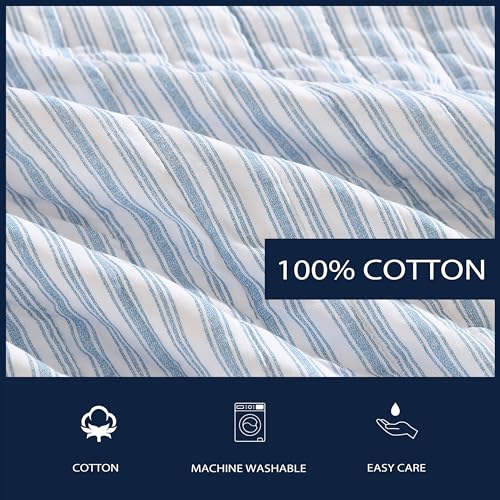 Nautica Queen Reversible Cotton Quilt Set with Shams, Light Blue Y924208