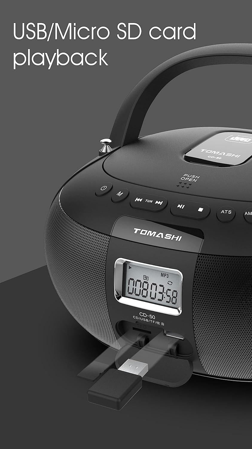 CD-50 CD Player Boombox Black Portable Stereo with LCD Display X796055